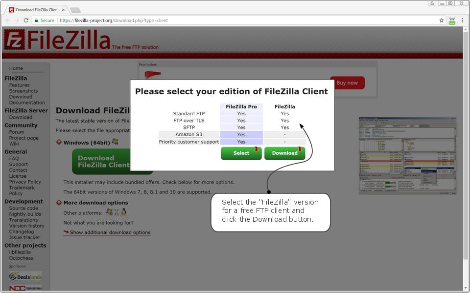 The FileZilla installer for Microsoft Windows.