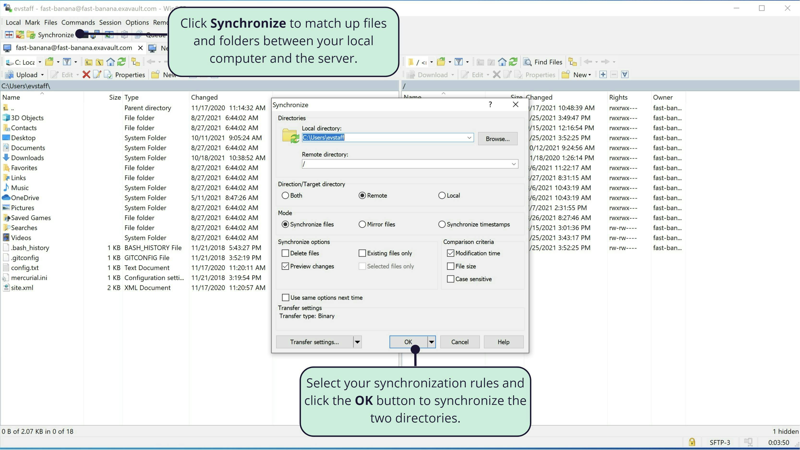 Folder synchronization in WinScp.