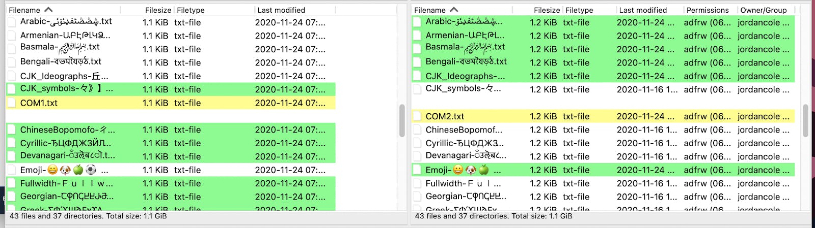 FileZilla directory comparison — modification time mode